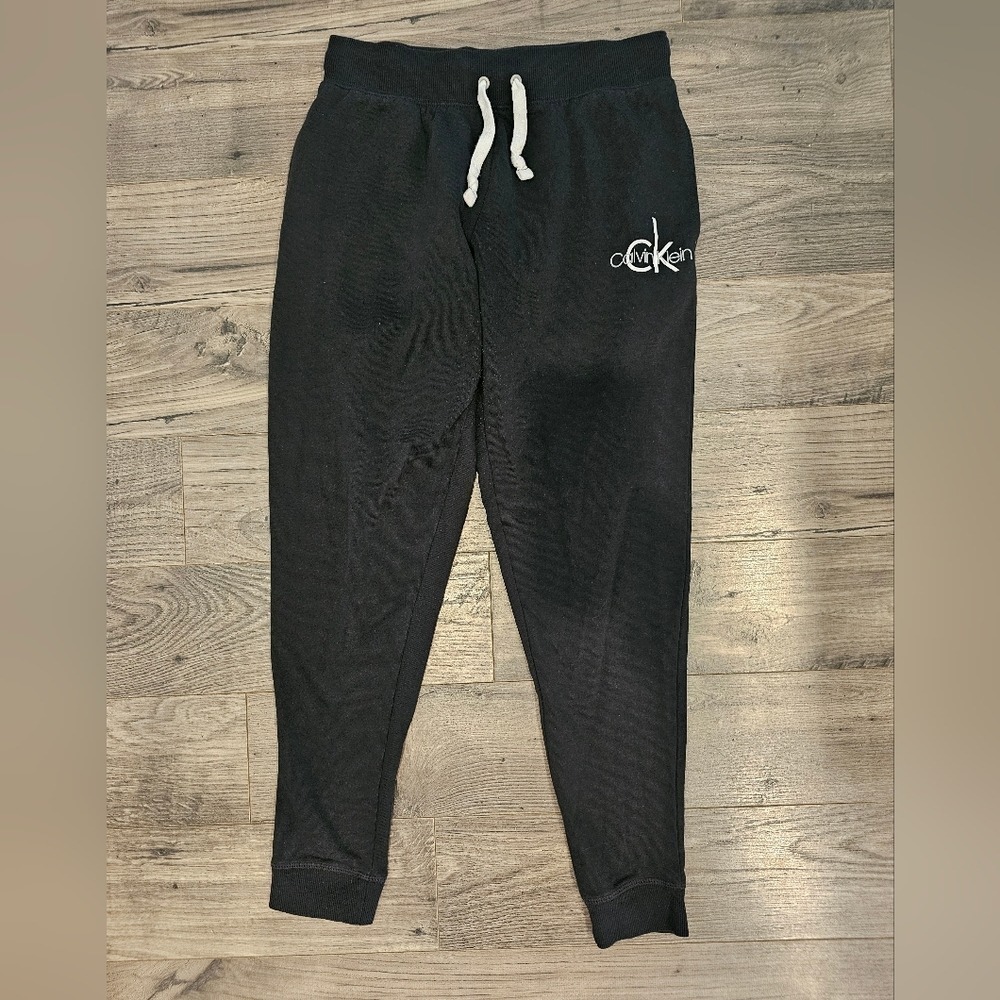 Womens sz S Calvin Klein Black CK Logo Sleepwear Joggers Drawstring Pajama Pants